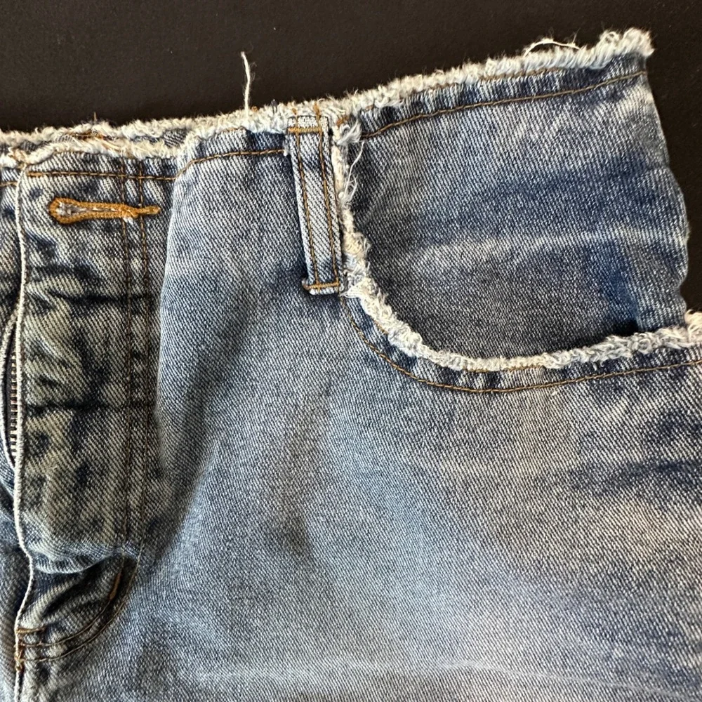 Vintage L.A. Blues Denim Mini‎ Skirt High Waisted Raw Hem Medium Wash Size 14